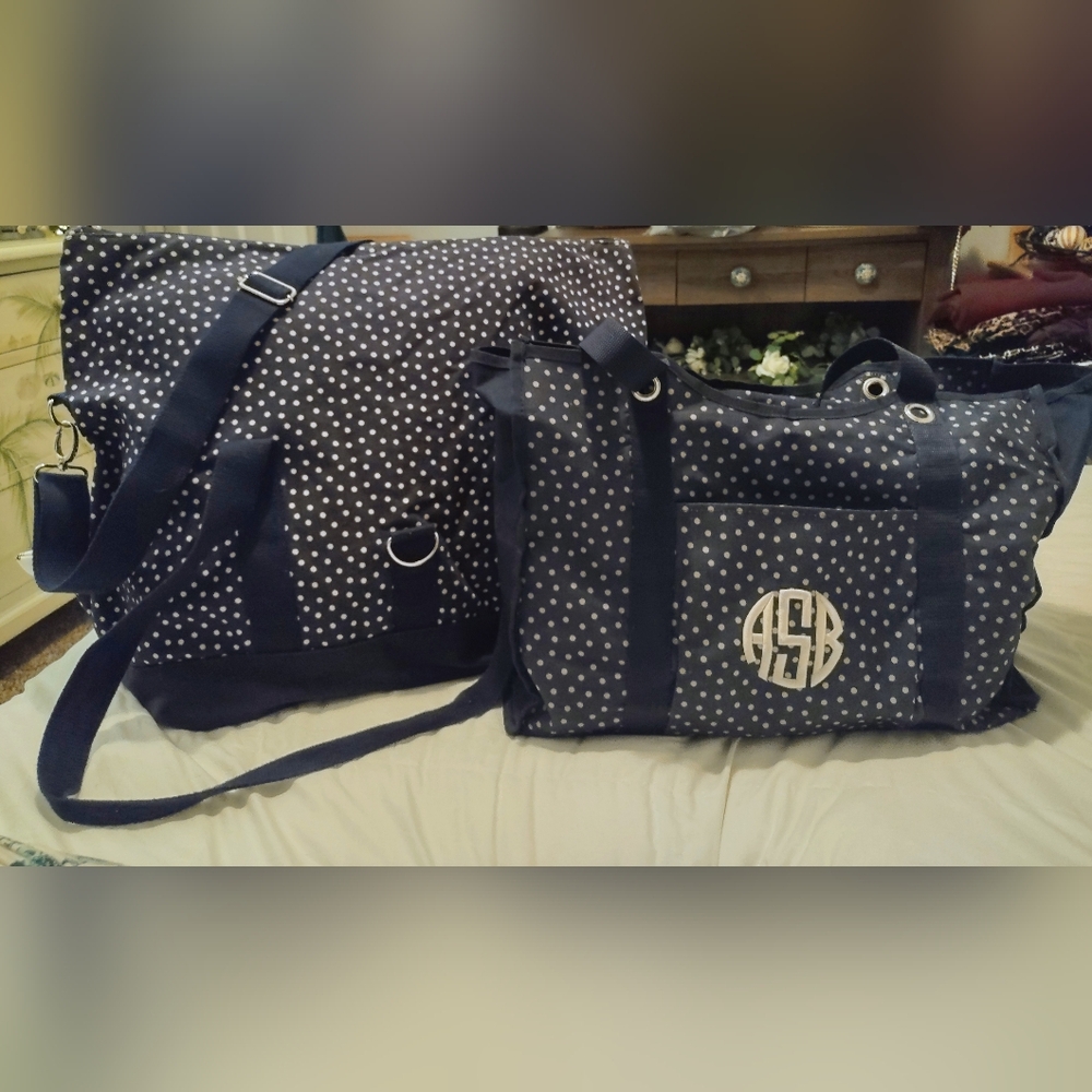 Navy and Cream Polka Dot Tote Bag Set by Thirty-One